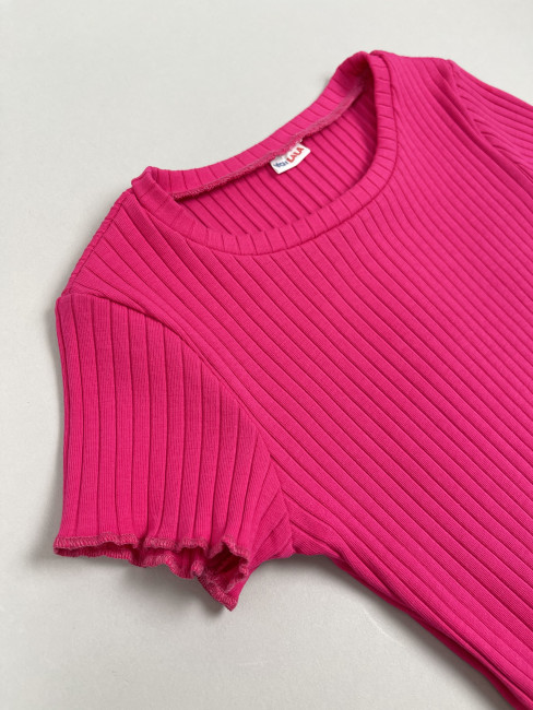 Кроп топ детский для девочек, с коротким рукавом, Рибана, малиновый Кроп топ детский для девочек, с коротким рукавом, Рибана, малиновый