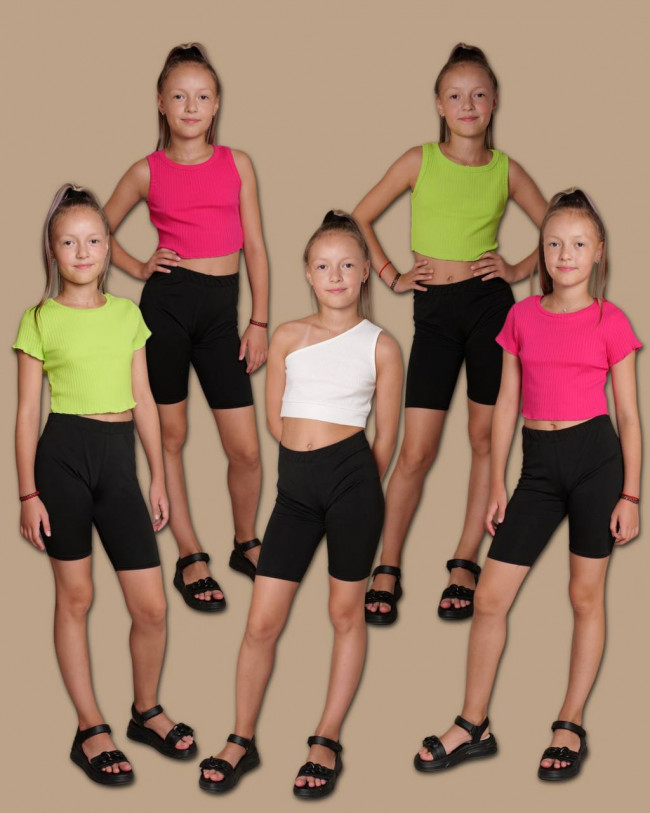 Кроп топ детский для девочек, с коротким рукавом, Рибана, малиновый Кроп топ детский для девочек, с коротким рукавом, Рибана, малиновый