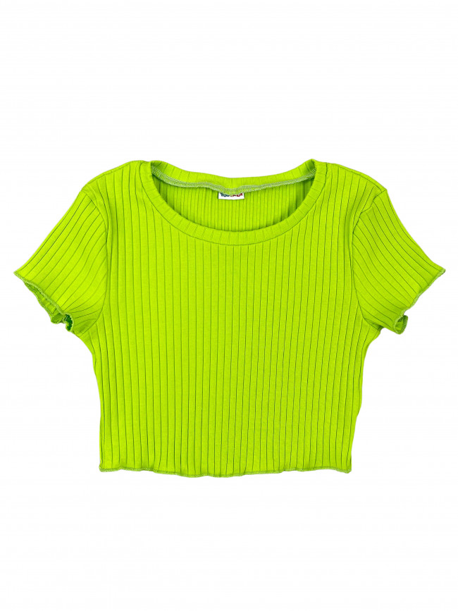 Кроп топ детский для девочек, с коротким рукавом, Рибана, неоновый Кроп топ детский для девочек, с коротким рукавом, Рибана, неоновый