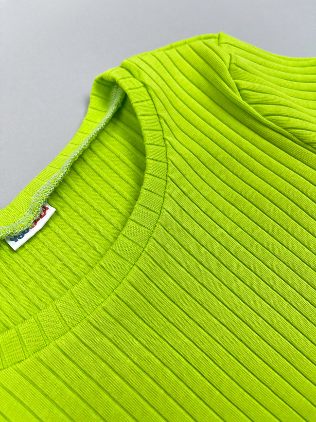 Кроп топ детский для девочек, с коротким рукавом, Рибана, неоновый Кроп топ детский для девочек, с коротким рукавом, Рибана, неоновый