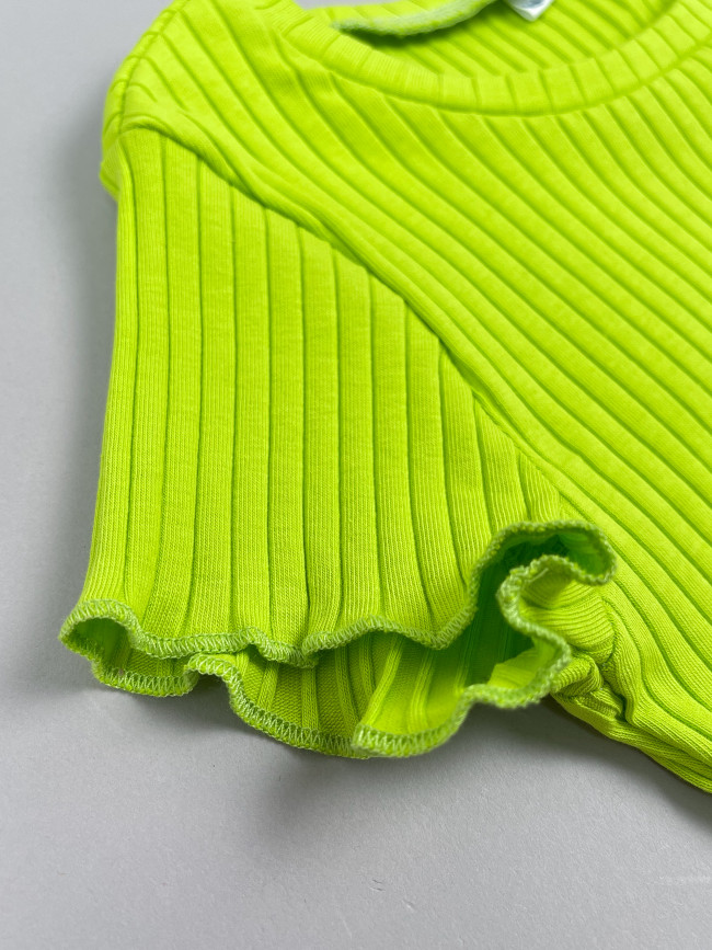 Кроп топ детский для девочек, с коротким рукавом, Рибана, неоновый Кроп топ детский для девочек, с коротким рукавом, Рибана, неоновый