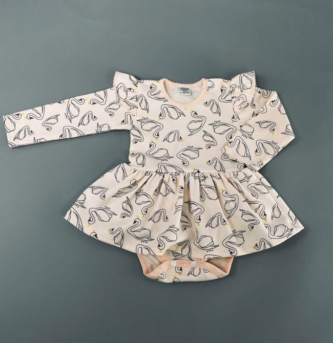 Боди-платье, розовое, Лебеди