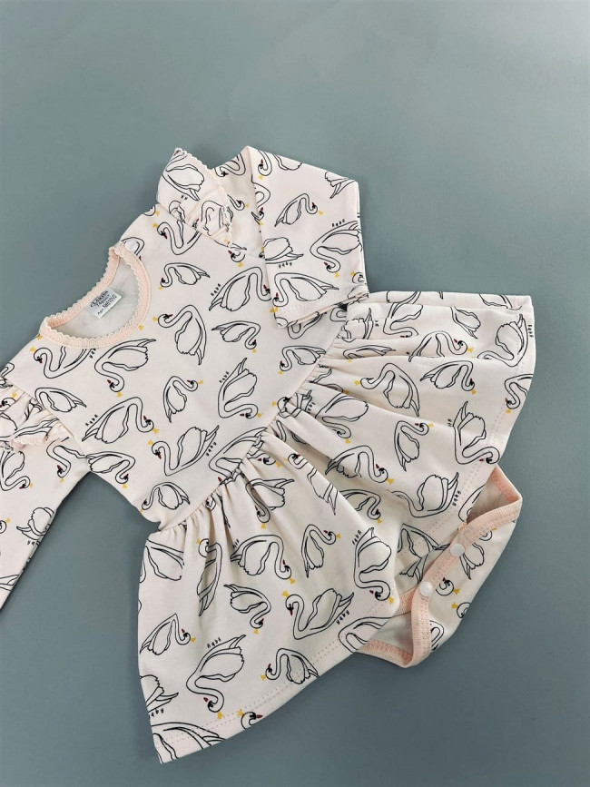 Боди-платье, розовое, Лебеди