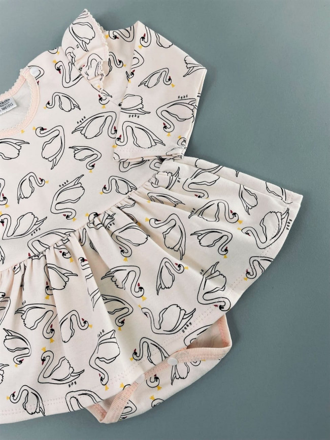 Боди-платье, розовое, Лебеди