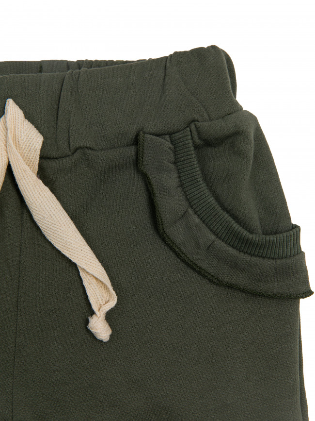 Утепленные брюки детские для девочки с оборками, хаки