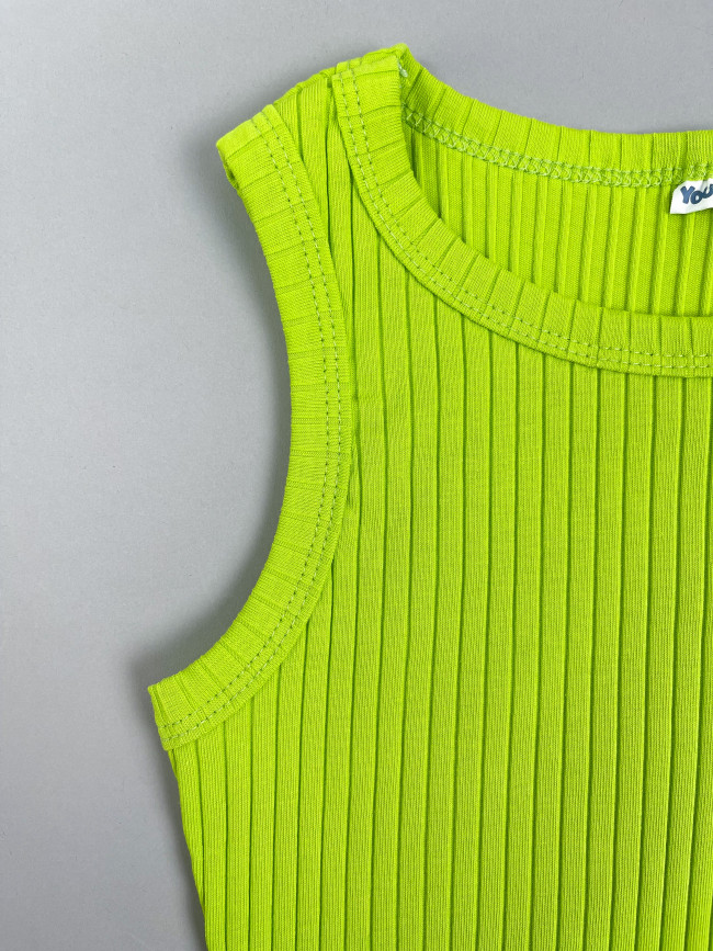 Кроп топ детский для девочек, без рукавов, Рибана, неоновый Кроп топ детский для девочек, без рукавов, Рибана, неоновый