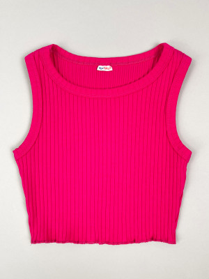 Кроп топ детский для девочек, без рукавов, Рибана, малиновый