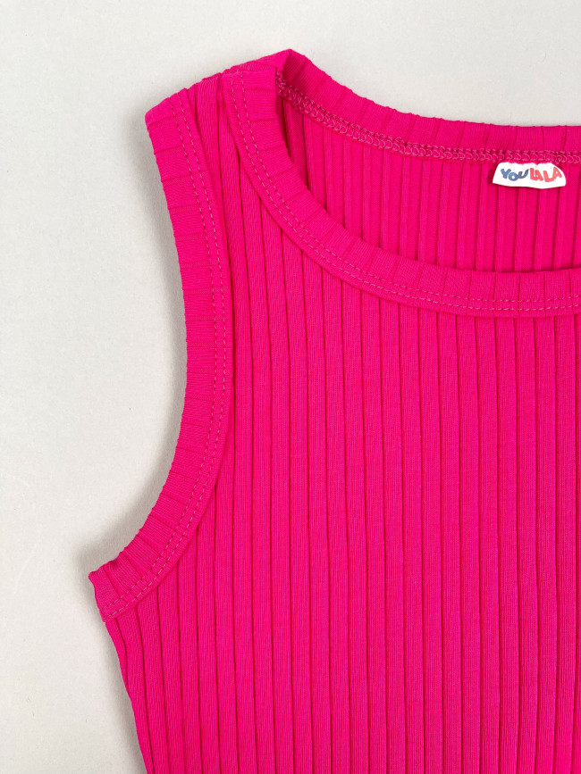 Кроп топ детский для девочек, без рукавов, Рибана, малиновый