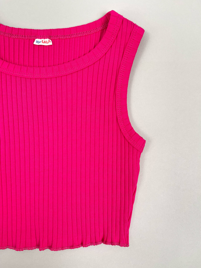 Кроп топ детский для девочек, без рукавов, Рибана, малиновый