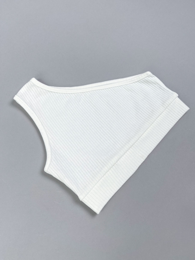 Кроп топ детский для девочек, на одно плечо, без рукавов, Рибана, молочный Кроп топ детский для девочек, на одно плечо, без рукавов, Рибана, молочный