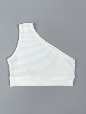 Кроп топ детский для девочек, на одно плечо, без рукавов, Рибана, молочный