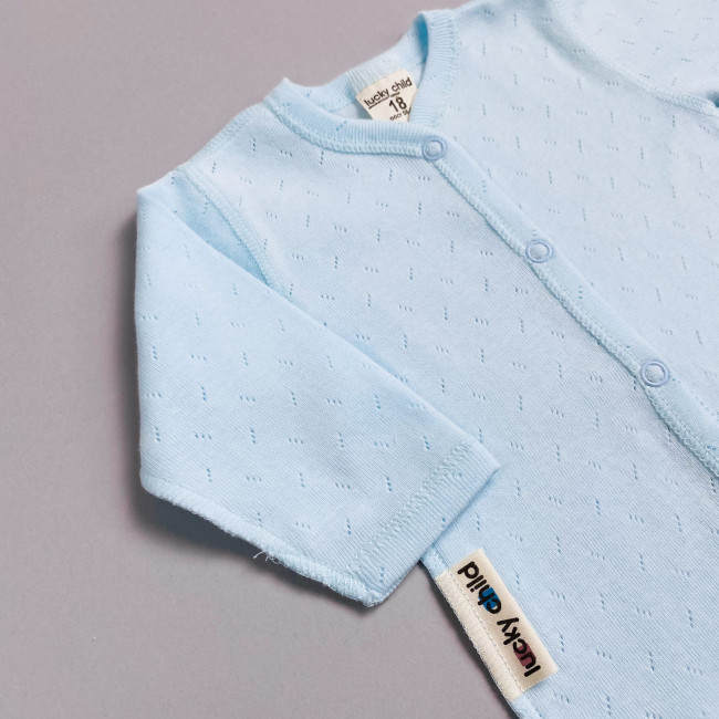 Боди с длинным рукавом, голубой, Ажур