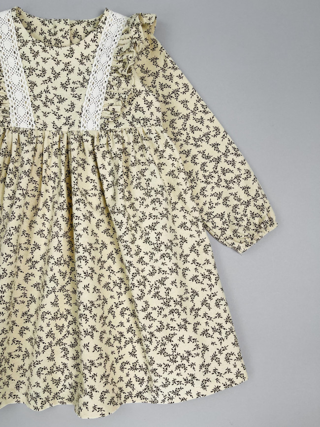 Платье для девочки с длинным рукавом, Осень, молочное с бантом для волос