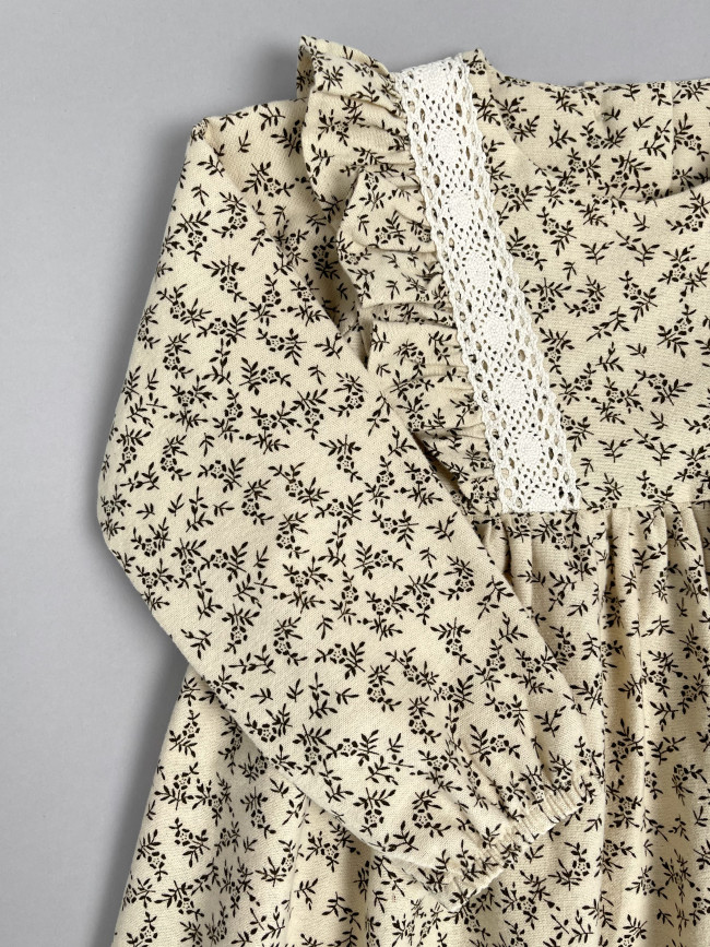 Платье для девочки с длинным рукавом, Осень, молочное с бантом для волос