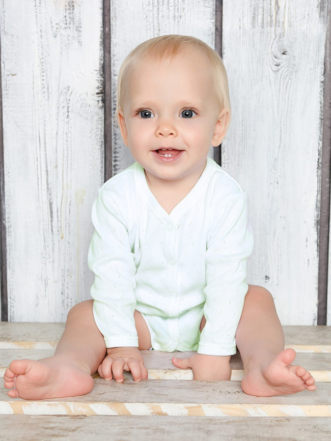 Боди с длинным рукавом, киви, Ажур