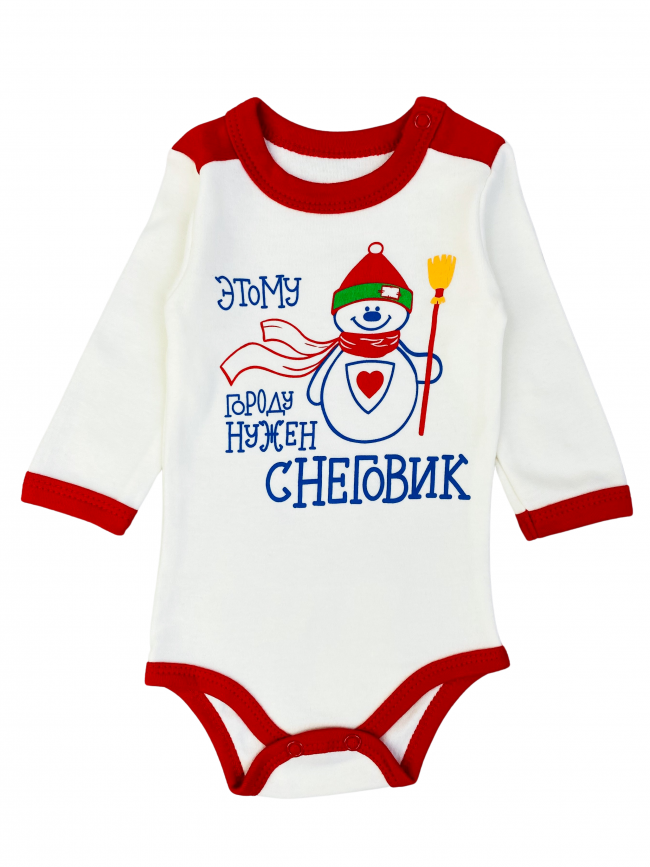 Полукомбинезон детский, молочный, Снеговик