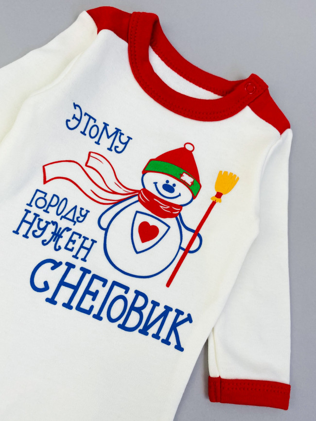 Полукомбинезон детский, молочный, Снеговик