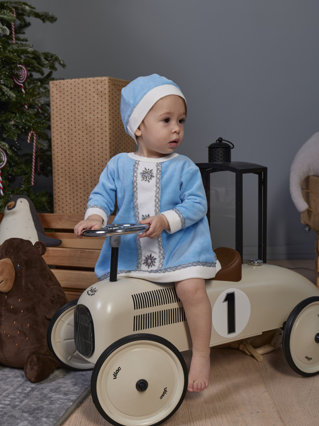 Детское нарядное платье для девочки с шапкой, Снегурочка