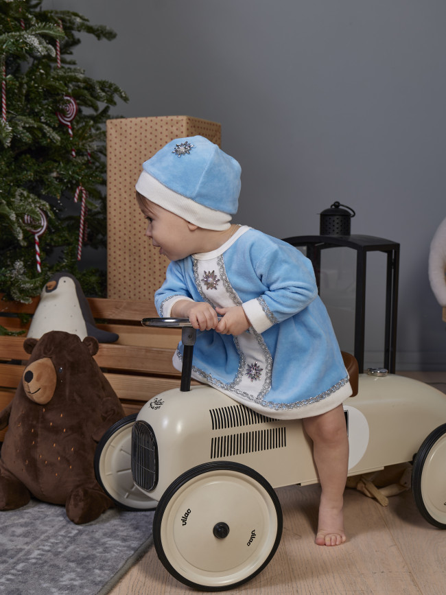 Детское нарядное платье для девочки с шапкой, Снегурочка