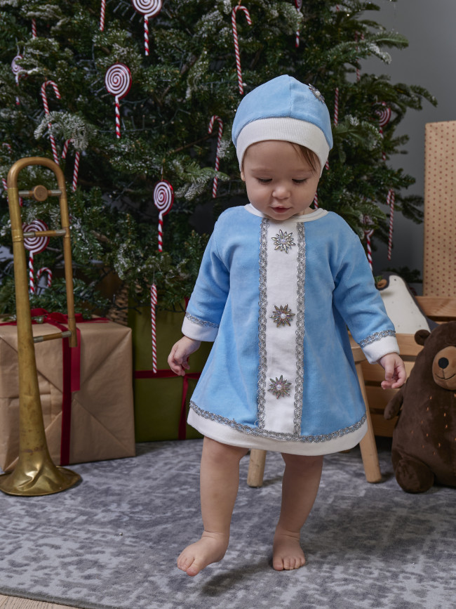 Детское нарядное платье для девочки с шапкой, Снегурочка