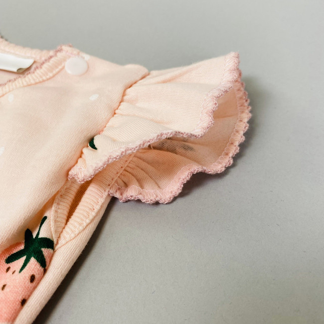 Боди-платье с коротким рукавом, розовое, Клубнички Боди-платье с коротким рукавом, розовое, Клубнички