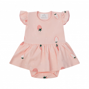 Боди-платье с коротким рукавом, розовое, Клубнички