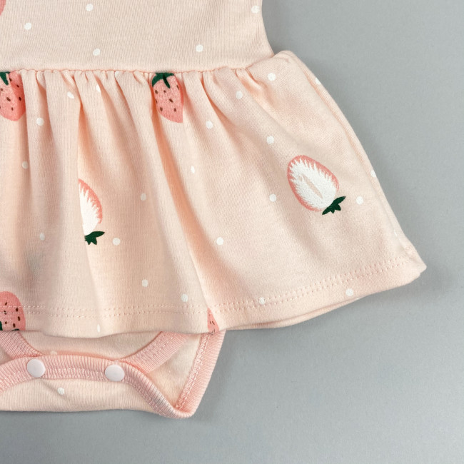 Боди-платье с коротким рукавом, розовое, Клубнички Боди-платье с коротким рукавом, розовое, Клубнички