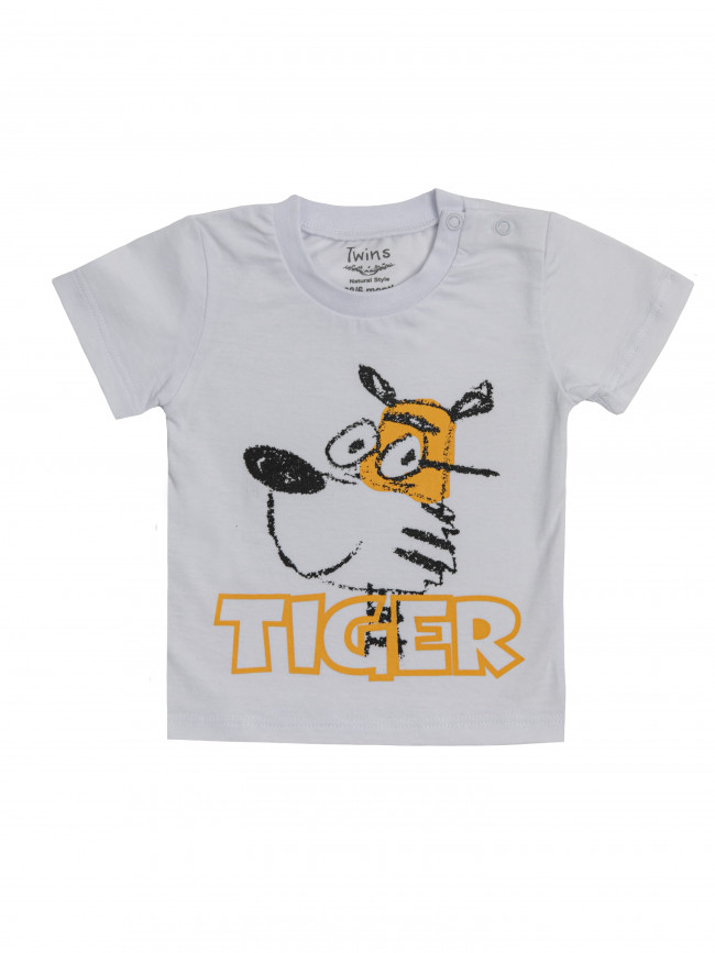 Футболка детская c коротким рукавом Tiger, белая Футболка детская c коротким рукавом Tiger, белая