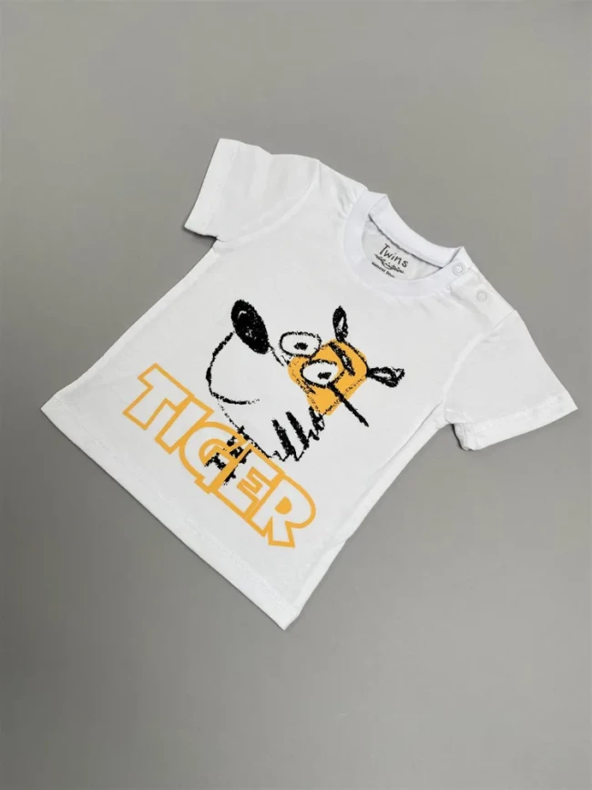 Футболка детская c коротким рукавом Tiger, белая Футболка детская c коротким рукавом Tiger, белая