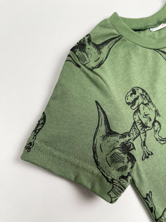 Детская футболка с коротким рукавом, Динозавры, хаки Детская футболка с коротким рукавом, Динозавры, хаки