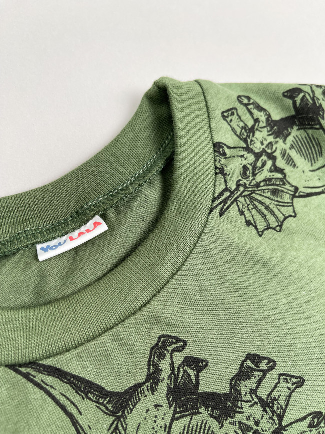 Детская футболка с коротким рукавом, Динозавры, хаки Детская футболка с коротким рукавом, Динозавры, хаки