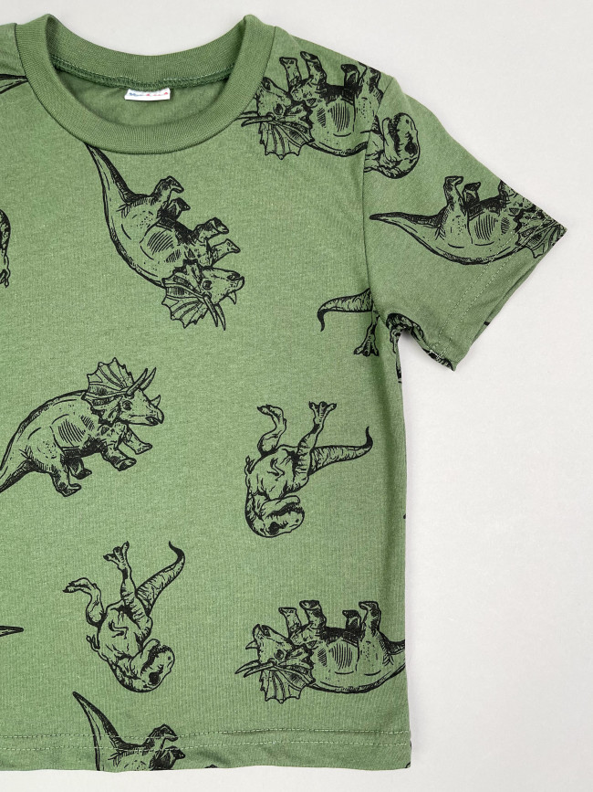 Детская футболка с коротким рукавом, Динозавры, хаки Детская футболка с коротким рукавом, Динозавры, хаки