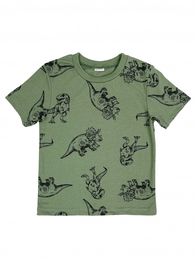 Детская футболка с коротким рукавом, Динозавры, хаки Детская футболка с коротким рукавом, Динозавры, хаки