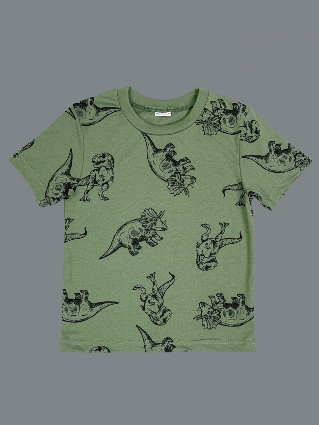 Детская футболка с коротким рукавом, Динозавры, хаки Детская футболка с коротким рукавом, Динозавры, хаки