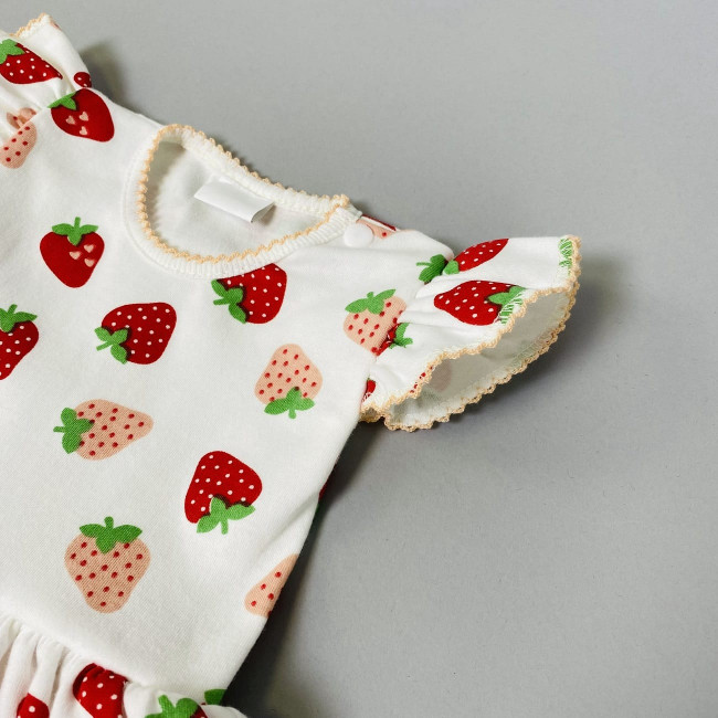 Боди-платье с коротким рукавом, белое, Клубнички