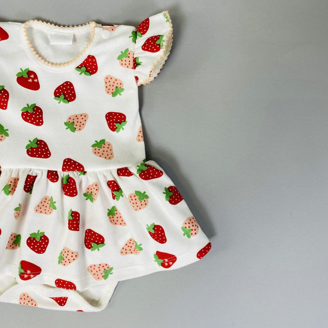 Боди-платье с коротким рукавом, белое, Клубнички