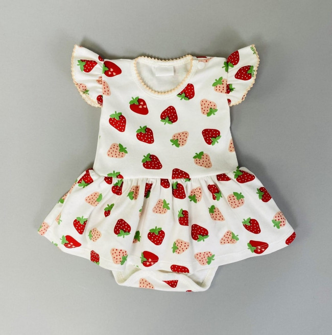 Боди-платье с коротким рукавом, белое, Клубнички