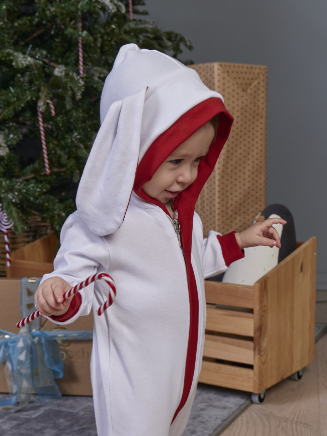 Новогодний нарядный комбинезон слип с ушками и капюшоном, Заяц Новогодний нарядный комбинезон слип с ушками и капюшоном, Заяц