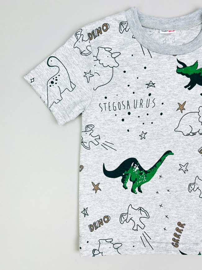 Детская футболка с коротким рукавом, Динозавры, серая