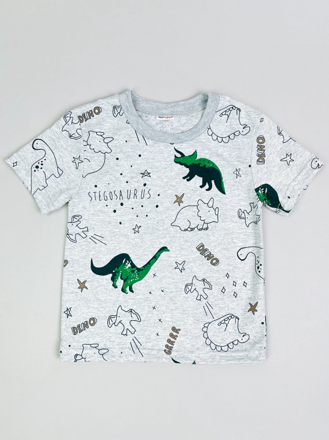 Детская футболка с коротким рукавом, Динозавры, серая