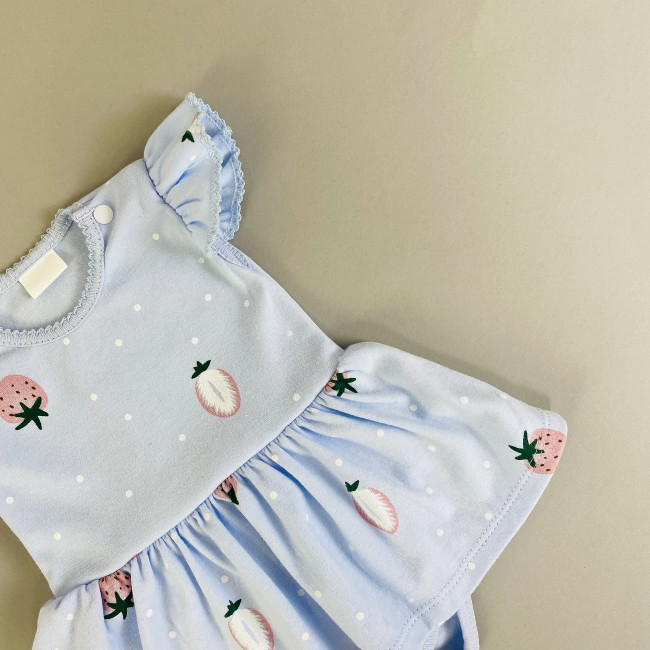 Боди-платье с коротким рукавом, голубое, Клубнички