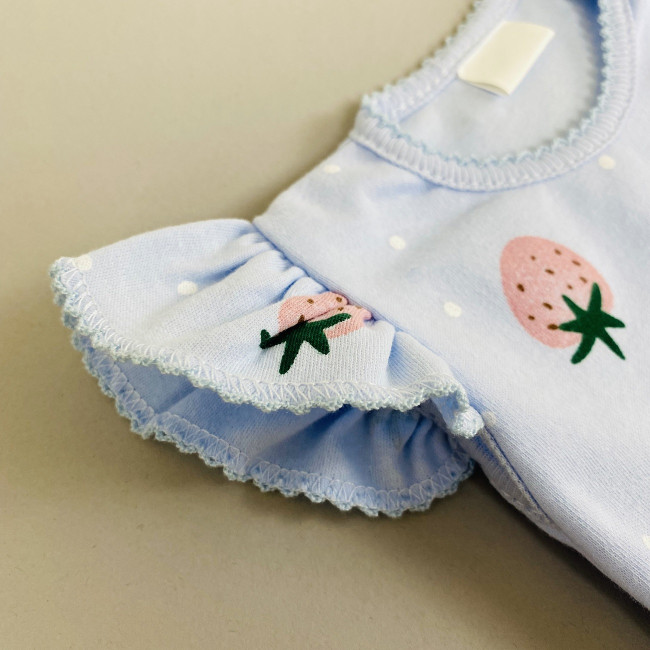 Боди-платье с коротким рукавом, голубое, Клубнички