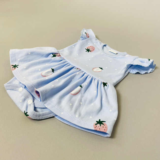 Боди-платье с коротким рукавом, голубое, Клубнички