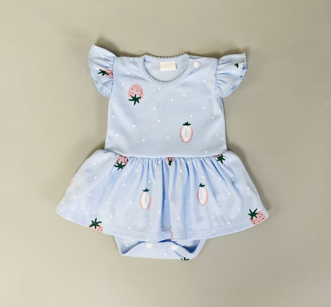 Боди-платье с коротким рукавом, голубое, Клубнички