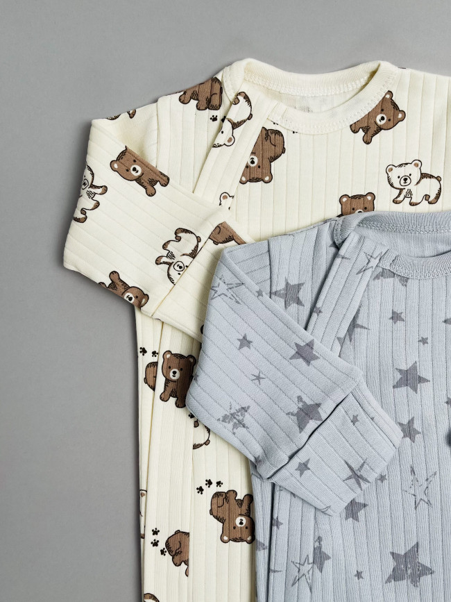 Набор детских комбинезонов на молнии, Ванилька, Мишкин сон, с ножками Набор детских комбинезонов на молнии, Ванилька, Мишкин сон, с ножками