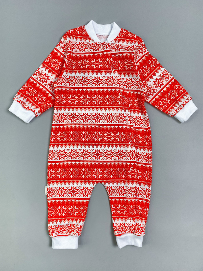 Новогодний комбинезон слип с колпачком, Звездочка, красный с белым
