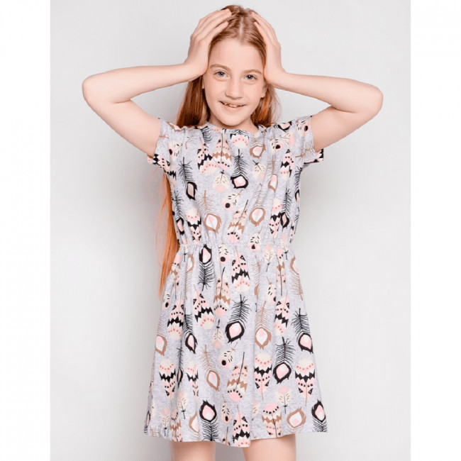 Платье с коротким рукавом, розовое, Жар-птица